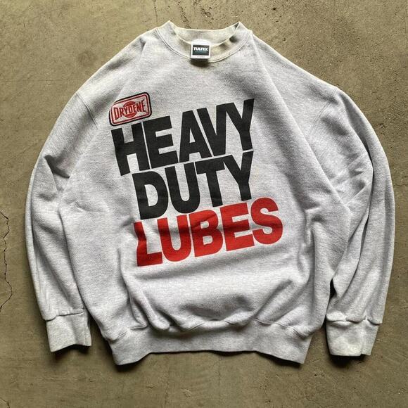 90s “Heavy Duty Lubes” crewneck, size XL on a made in USA Tultex tag. READ DISC - Picture 1 of 4